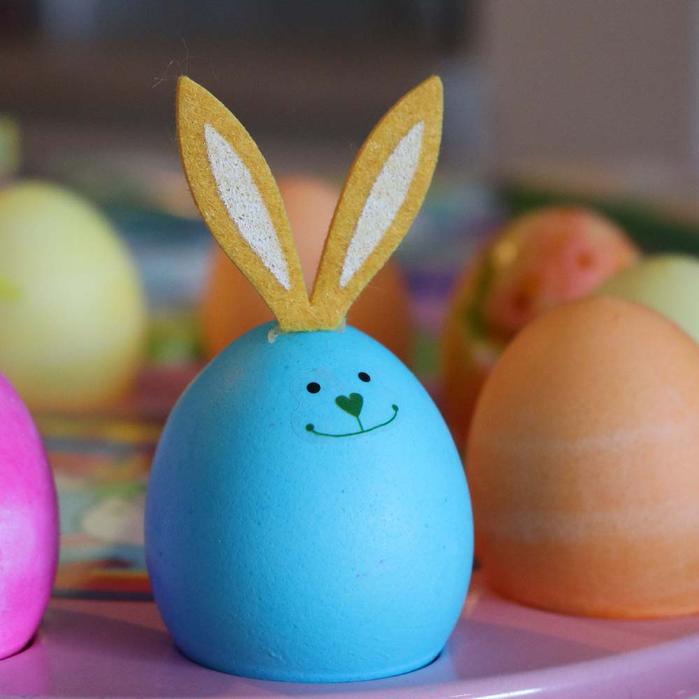 Basket of chocolate eggs.
