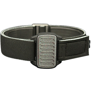 Dexband CGM armband for Dexcom G6 and ONE+ with pewter wave cover and water-resistant neoprene strap, for everyday wear, sport and swimming.