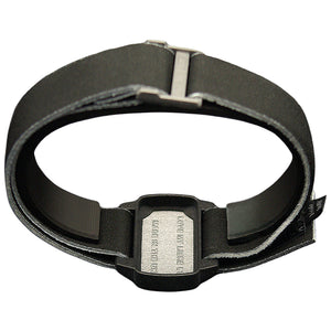 Reverse of Dexband CGM armband for Dexcom G6 and ONE+ with pewter cover and water-resistant neoprene strap.