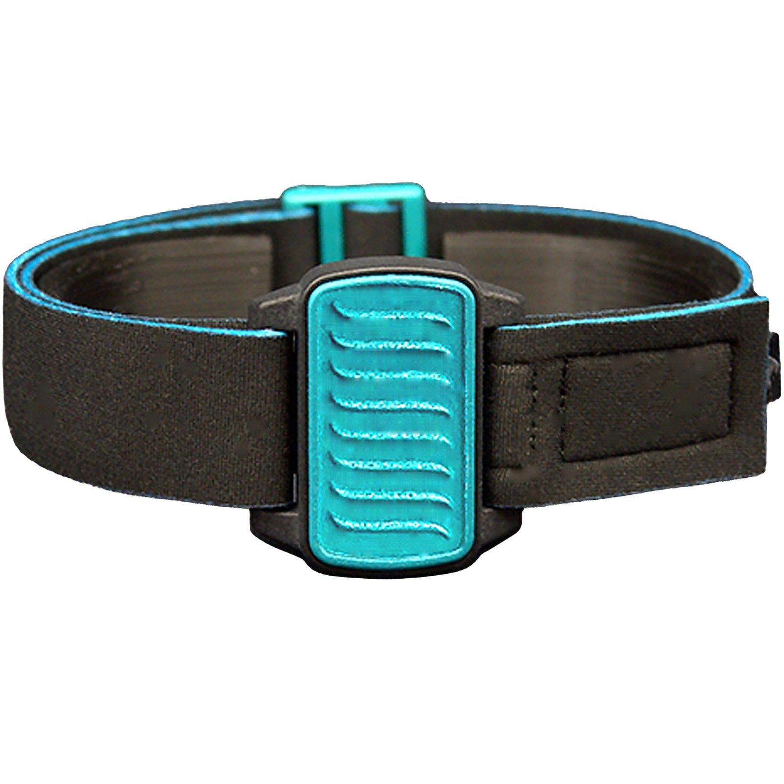 Dexband CGM armband for Dexcom G6 and ONE+ with teal wave cover and water-resistant neoprene strap in lifestyle setting