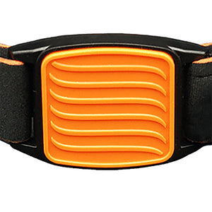 Libreband CGM armband orange wave cover close-up, compatible with FreeStyle Libre 2, showing wave design detail. LML4597, LML2975, LML2258, LML2265.