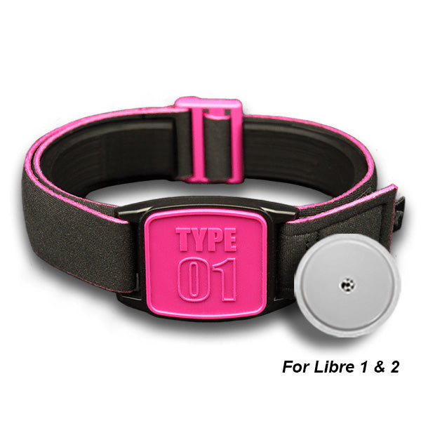 Libreband Armband for Freestyle Libre 1 & 2. Magenta cover with Type 01 design.