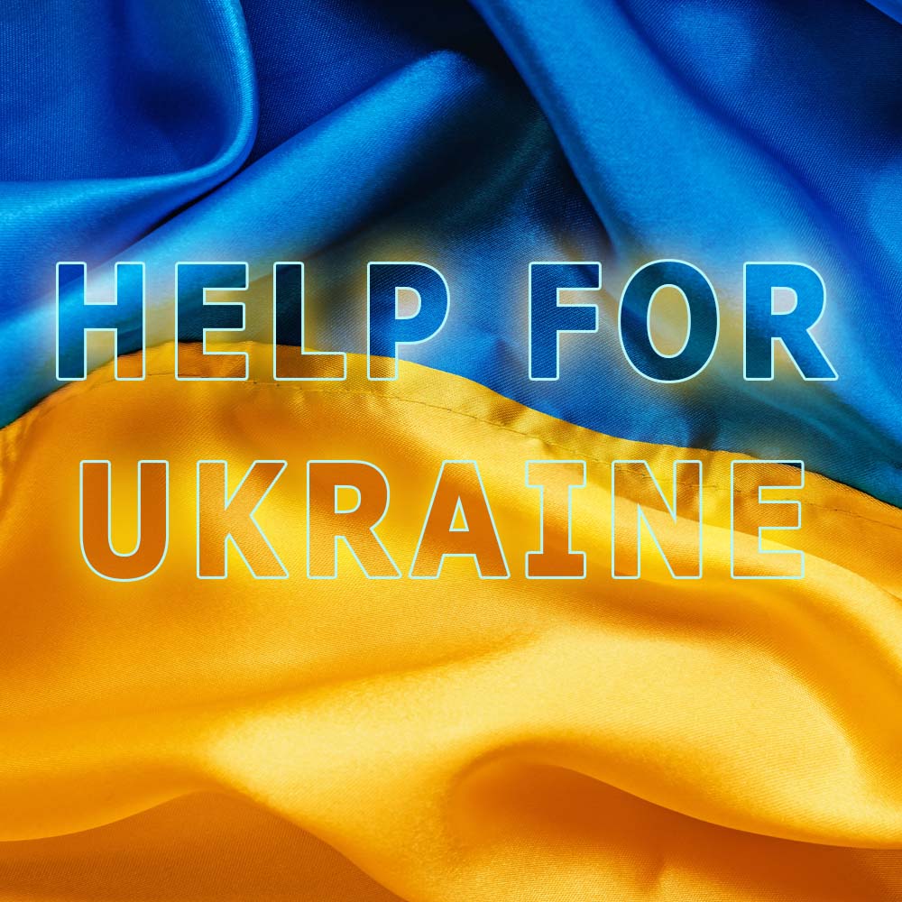 Ukraine flag with words 'Help for Ukraine'.