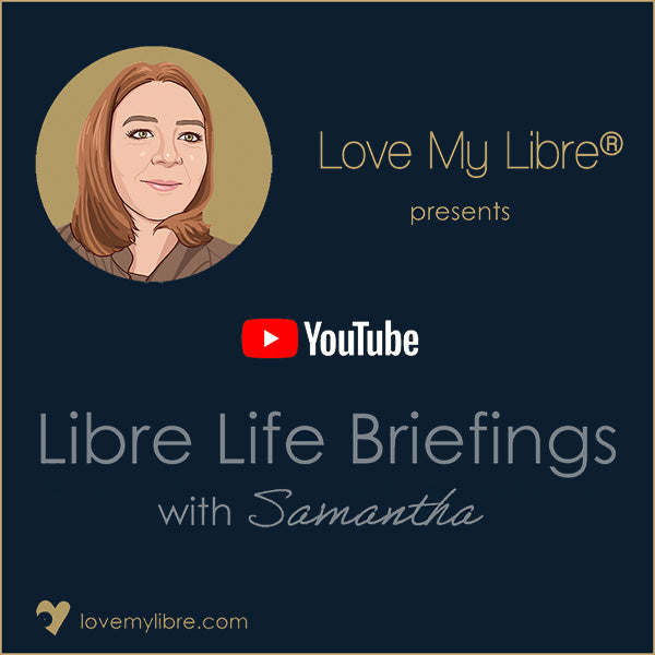 Title slide to Libre Life Briefings with Samantha on YouTube. Avatar of Samantha.