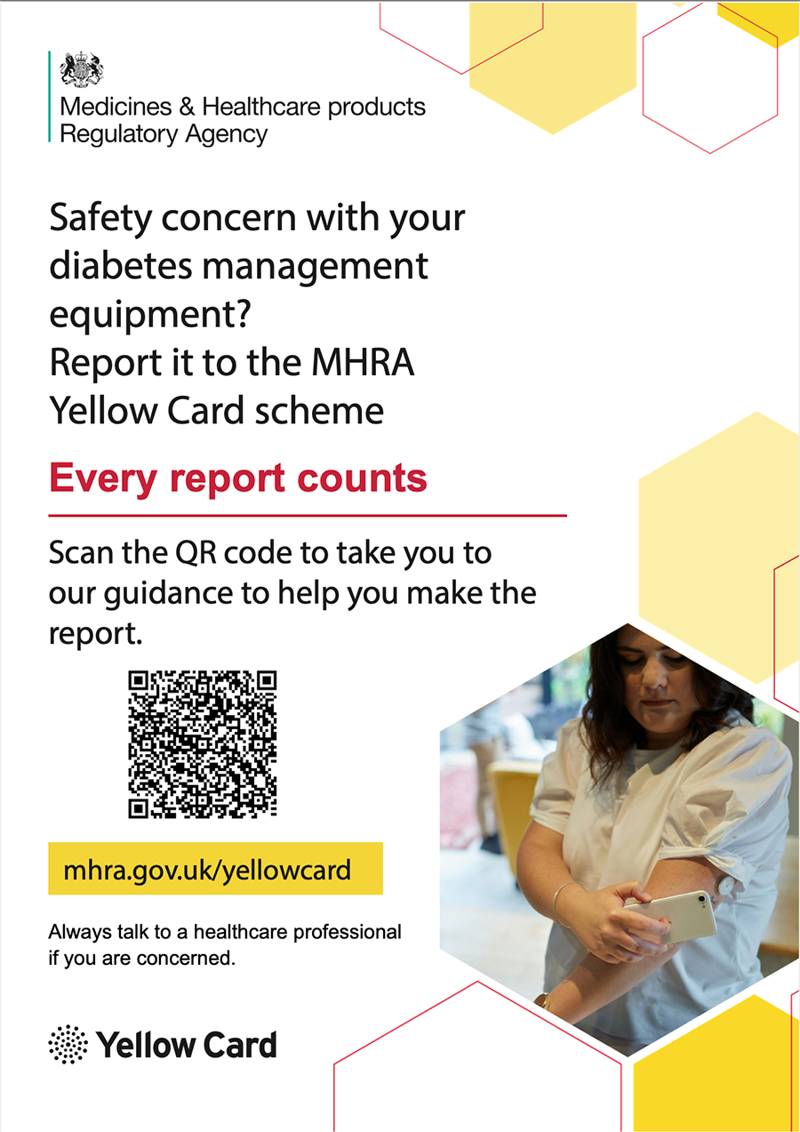 MHRA Yellow Card Reporting Scheme poster with QR code
