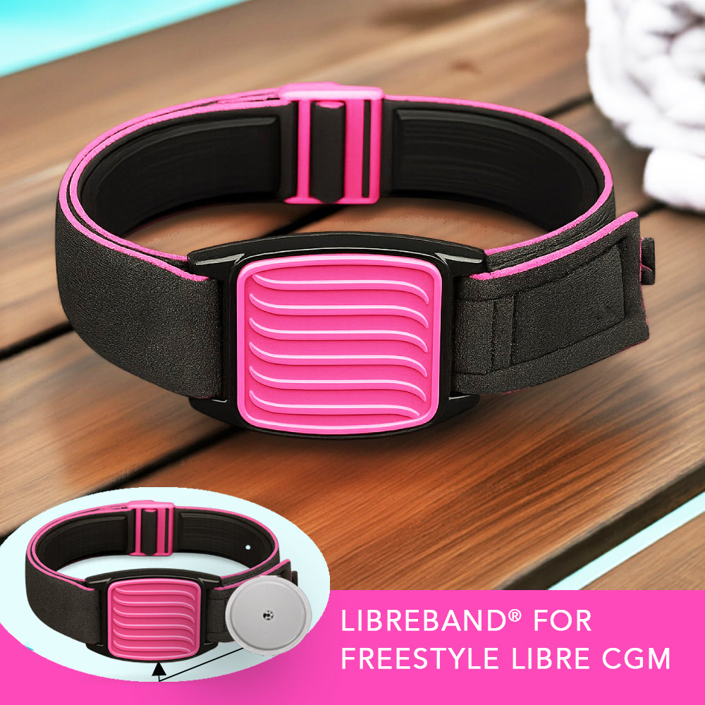 Libreband Armband for Freestyle Libre 1 & 2. Magenta cover with Wave design.
