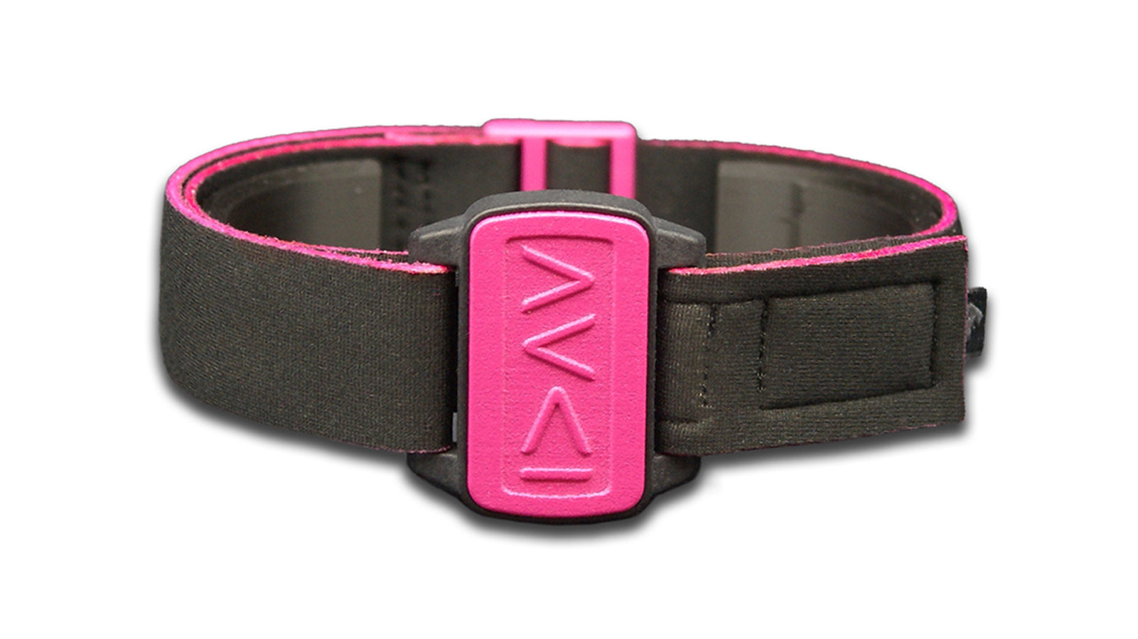 Dexband armband cover in magenta with motif I am Greater in symbols. Black strap edged in coordinating magenta.