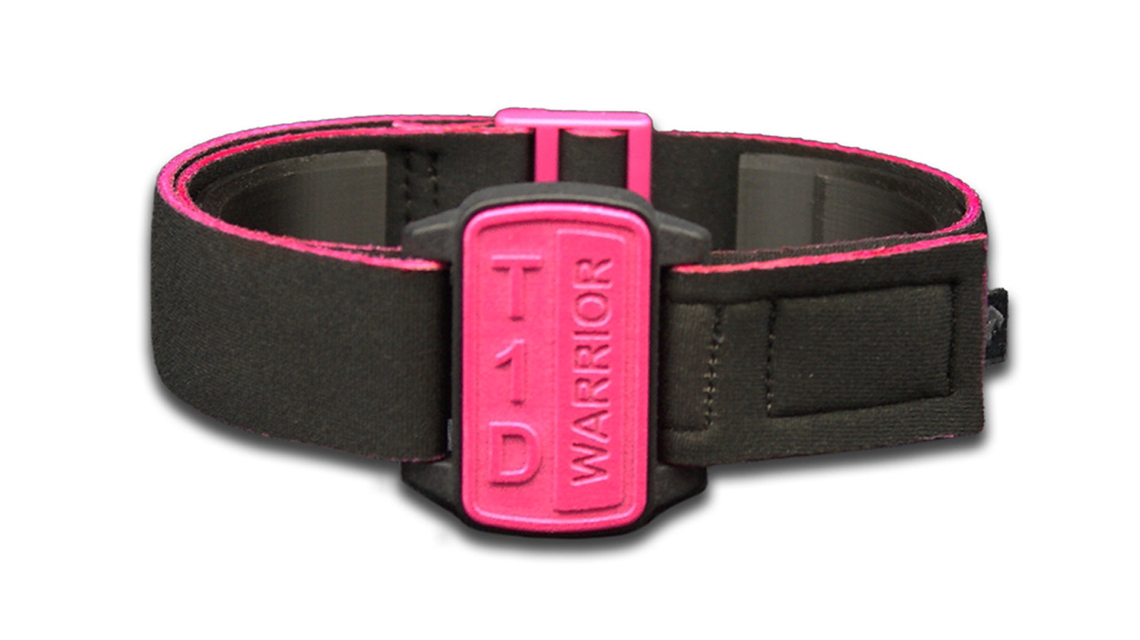 Dexband armband cover in magenta with motif T1D Warrior. Black strap edged in coordinating magenta.
