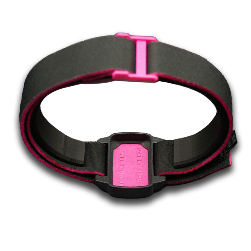 Reverse image of Dexband in magenta and black. Protection for Dexcom G6 or ONE sensor.