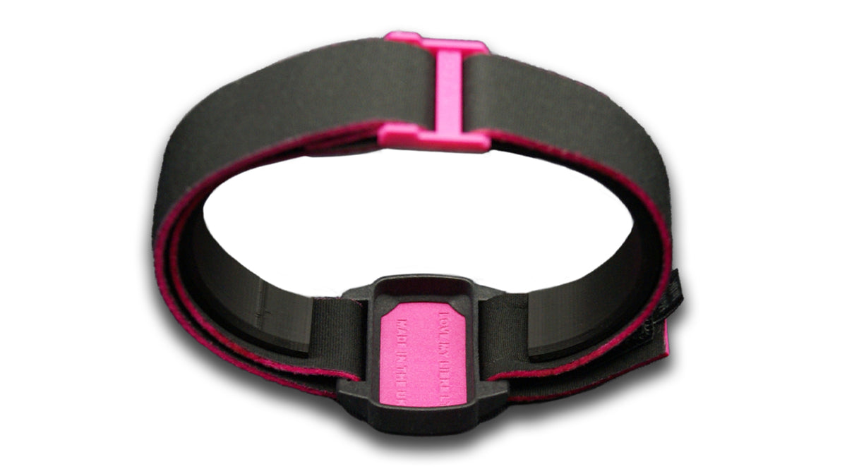 Reverse image of Dexband in magenta and black. Protection for Dexcom G6 or ONE sensor.