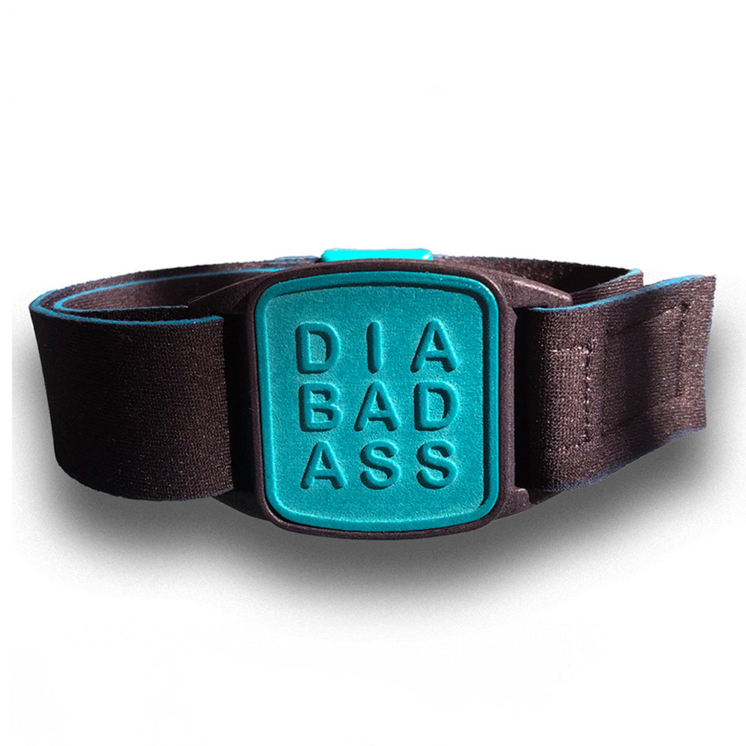Dexband Armband for Dexcom G7, teal cover with Diabadass design. LML4047, LML4054, LML4061, LML5044.