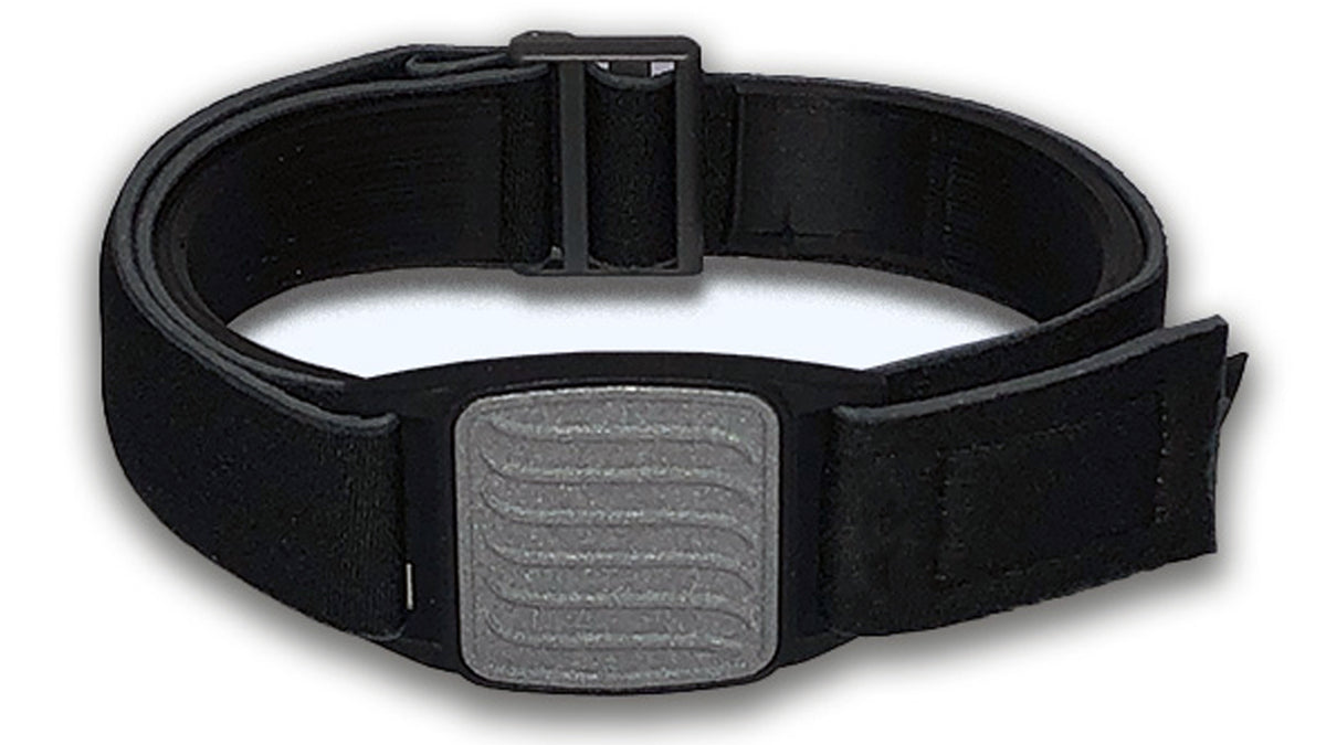 Dexband armband for Dexcom G7 CGM. Pewter cover with Wave design.