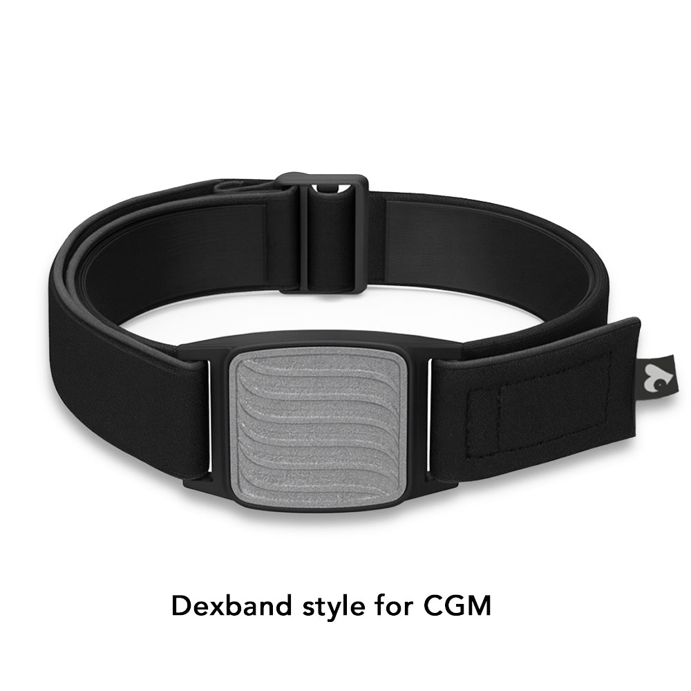 Black and pewter Dexband wave style for Dexcom G7 CGM on a white background. LML3958, LML3965, LML3972, LML5037.