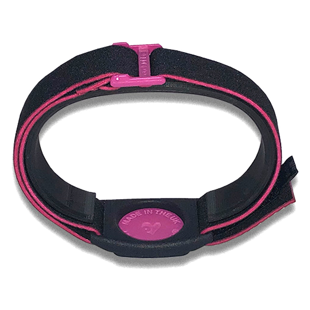 Dexband armband for Dexcom G7 CGM in reverse with magenta cover.