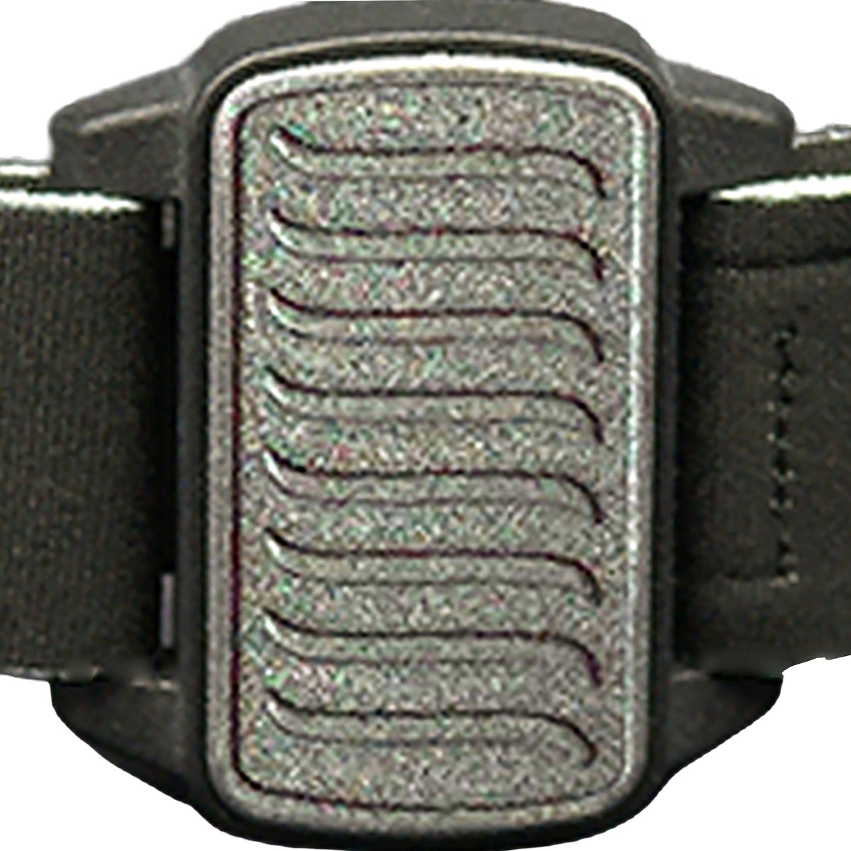 Dexband CGM armband pewter wave cover close-up, compatible with Dexcom G6 and ONE+, showing wave design detail.