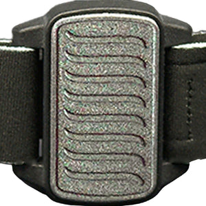 Dexband CGM armband pewter wave cover close-up, compatible with Dexcom G6 and ONE+, showing wave design detail.