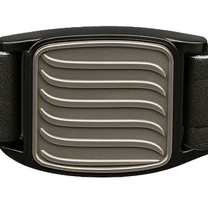 Dexband CGM armband pewter wave cover close-up, compatible with Dexcom G7 and ONE+ sensors, showing wave design detail. LML3958, LML3965, LML3972, LML5037.