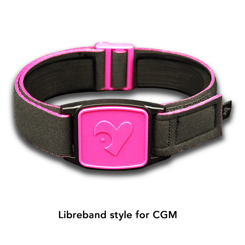 Libreband Armband for Freestyle Libre 1 &amp; 2. Magenta cover with Heart design. LML2388, LML2371, LML2920, LML4481.