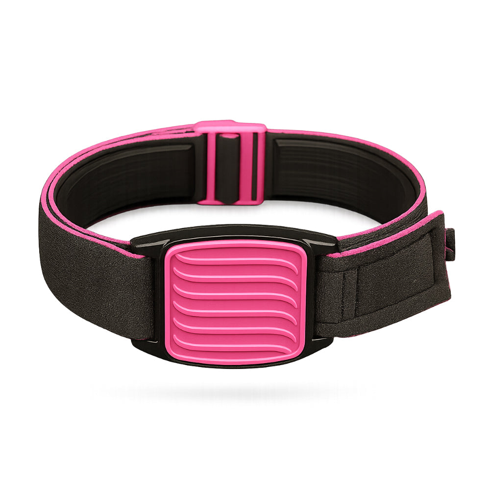 Libreband armband cover in magenta with wave design. Black strap edged in coordinating magenta. LML2364, LML2357, LML2968, LML4528.