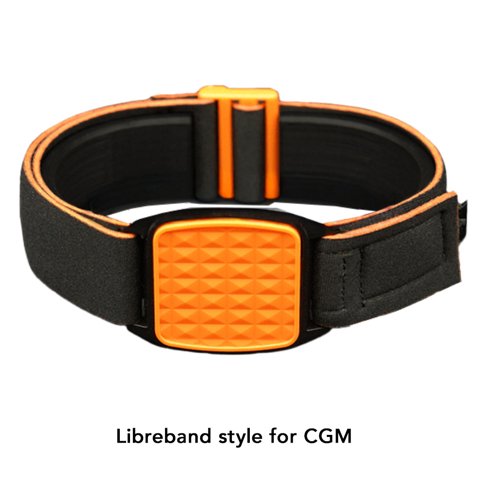Libreband Armband for Freestyle Libre 1 & 2. Orange cover with pyramids design. LML4566, LML2890, LML2838, LML2845.