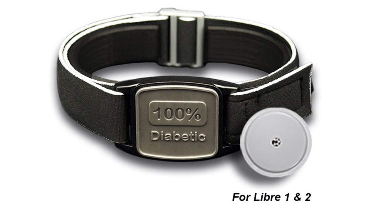 Libreband armband cover in pewter and black, 100% diabetic design.