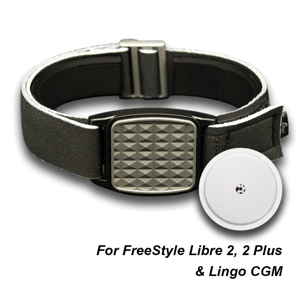 Libreband armband with pewter pyramids design. Shown with swimming pool background.