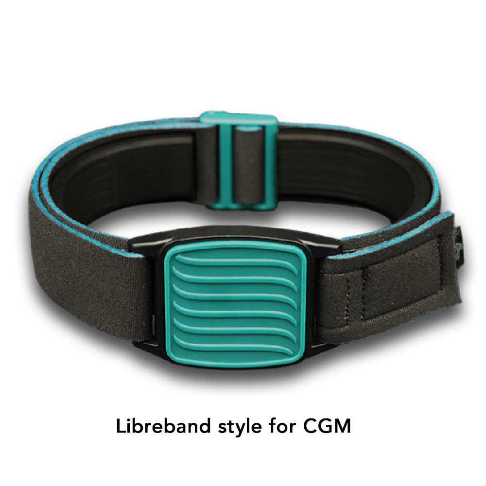 Libreband armband cover in teal with wave design. Black strap edged in coordinating teal. LML4733, LML2951, LML2456, LML2463.