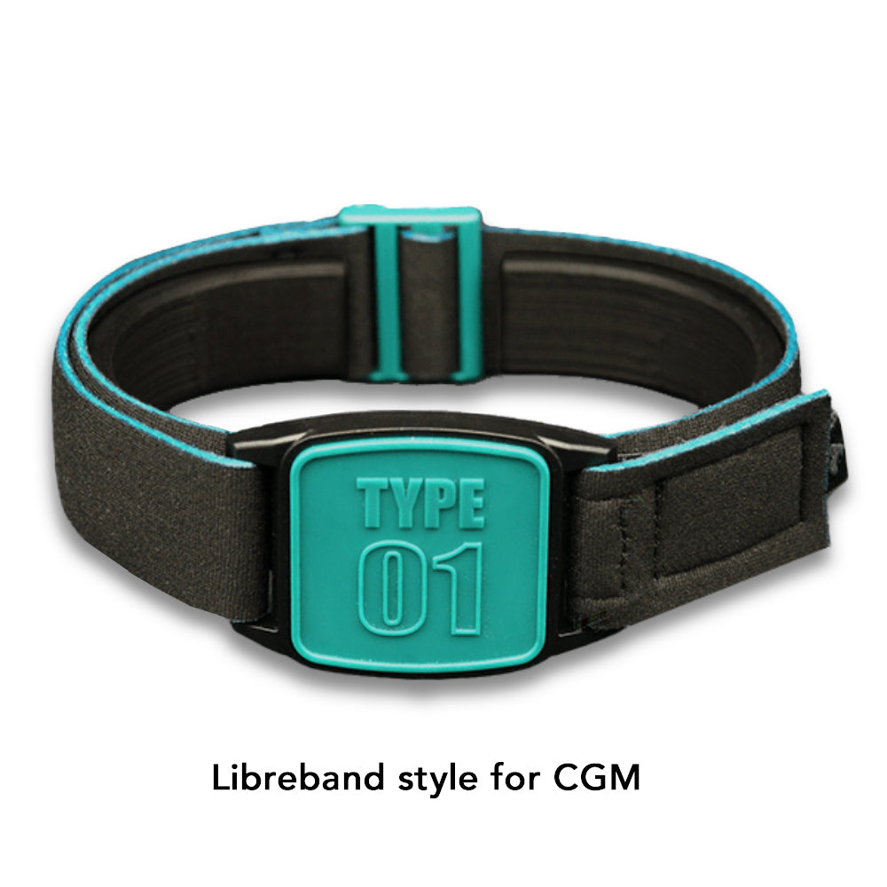Libreband armband cover in teal with type 01 design. Black strap edged in coordinating teal. LML4719, LML2999, LML2418, LML2425.