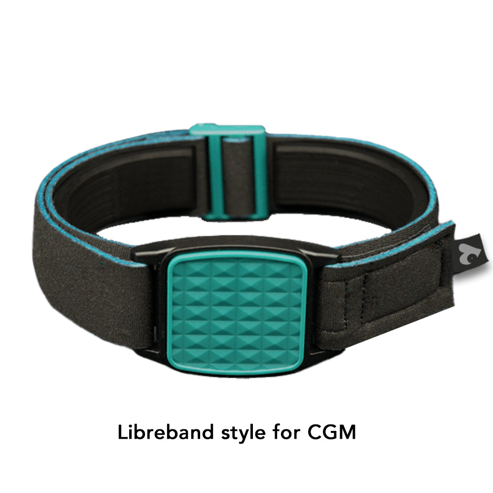 Libreband armband cover in teal with pyramids design. Black strap edged in coordinating teal. LML4702, LML2876, LML2852, LML2869.