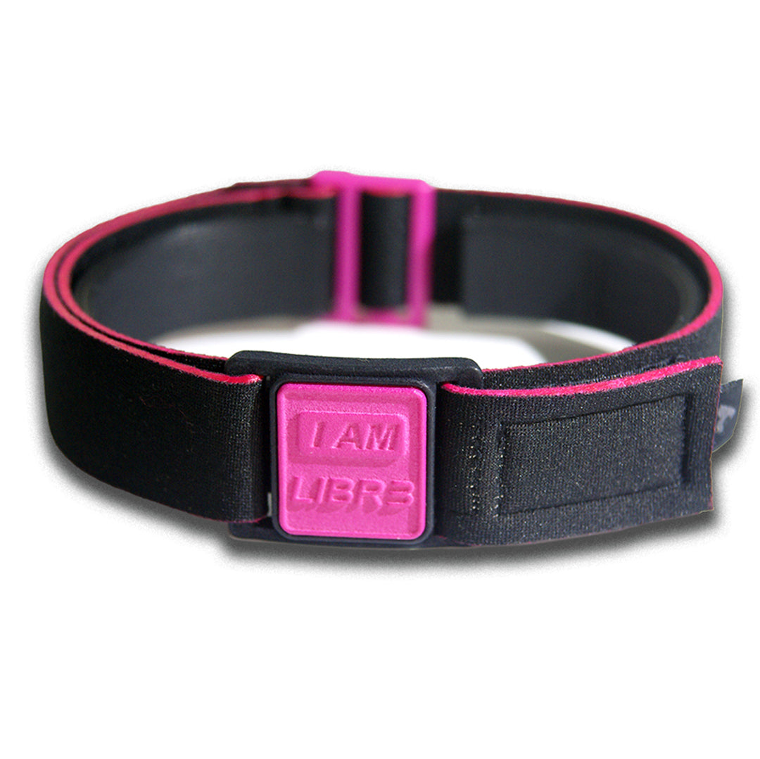 Libreband Armband for Freestyle Libre 3. Magenta cover with LIBR3 design.