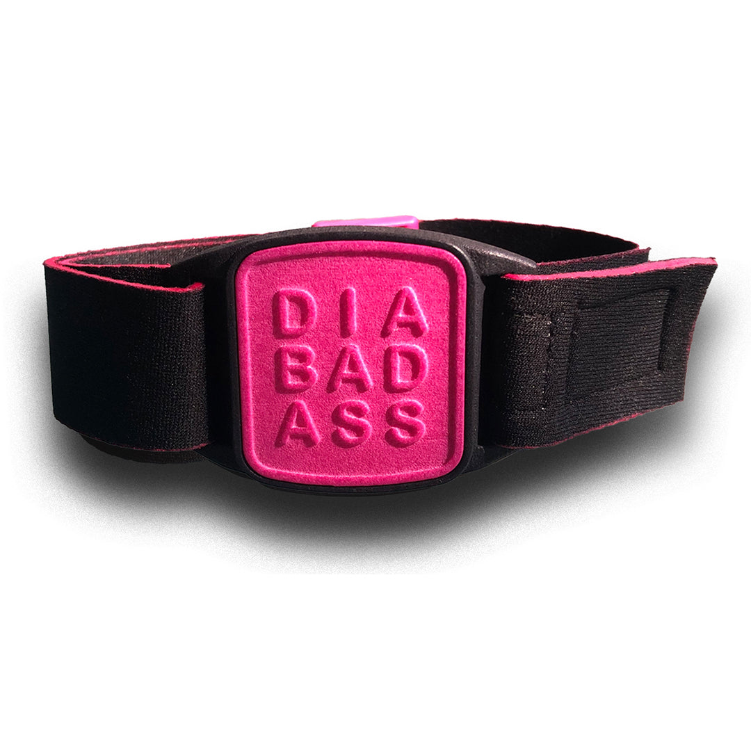 Libreband Armband for Freestyle Libre 2. Magenta with Diabadass cover.