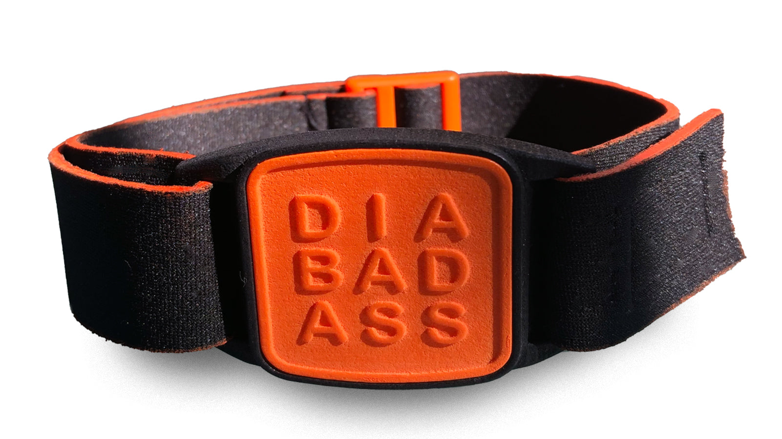 Libreband armband for Freestyle Libre 2. Orange with Diabadass cover.