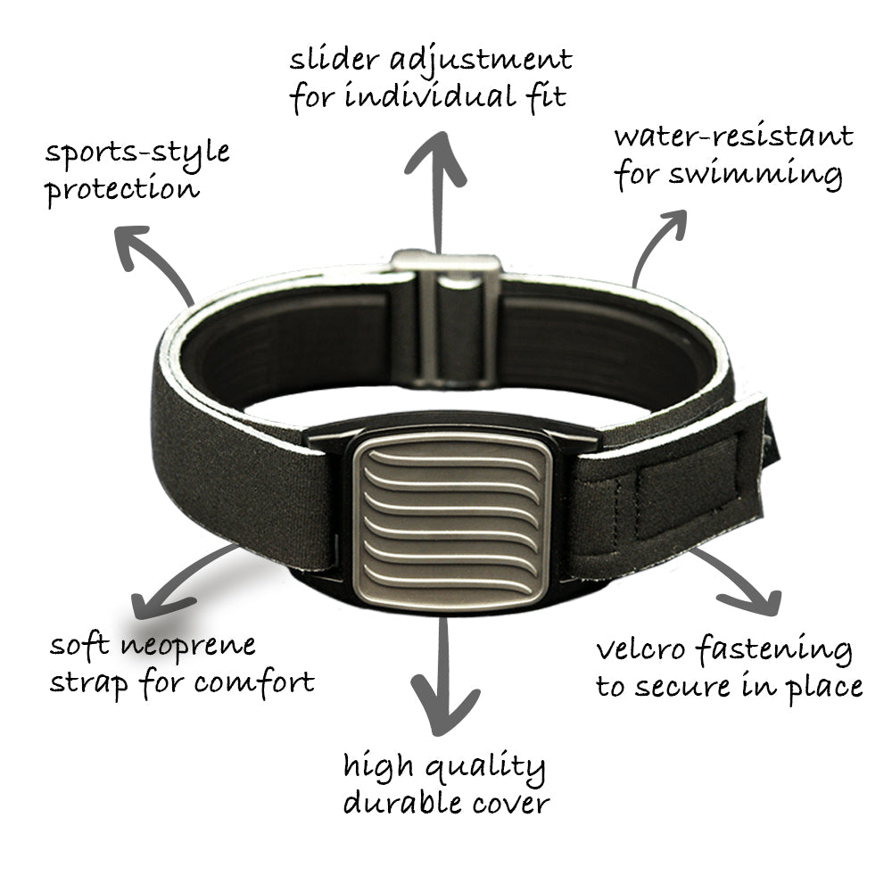 Features of Libreband; water-resistant strap; flexible fitting with slider adjustment; sports-style protective faceplate; and velcro fastening to secure armband in place. LML4665
LML2982, LML2555, LML2562.