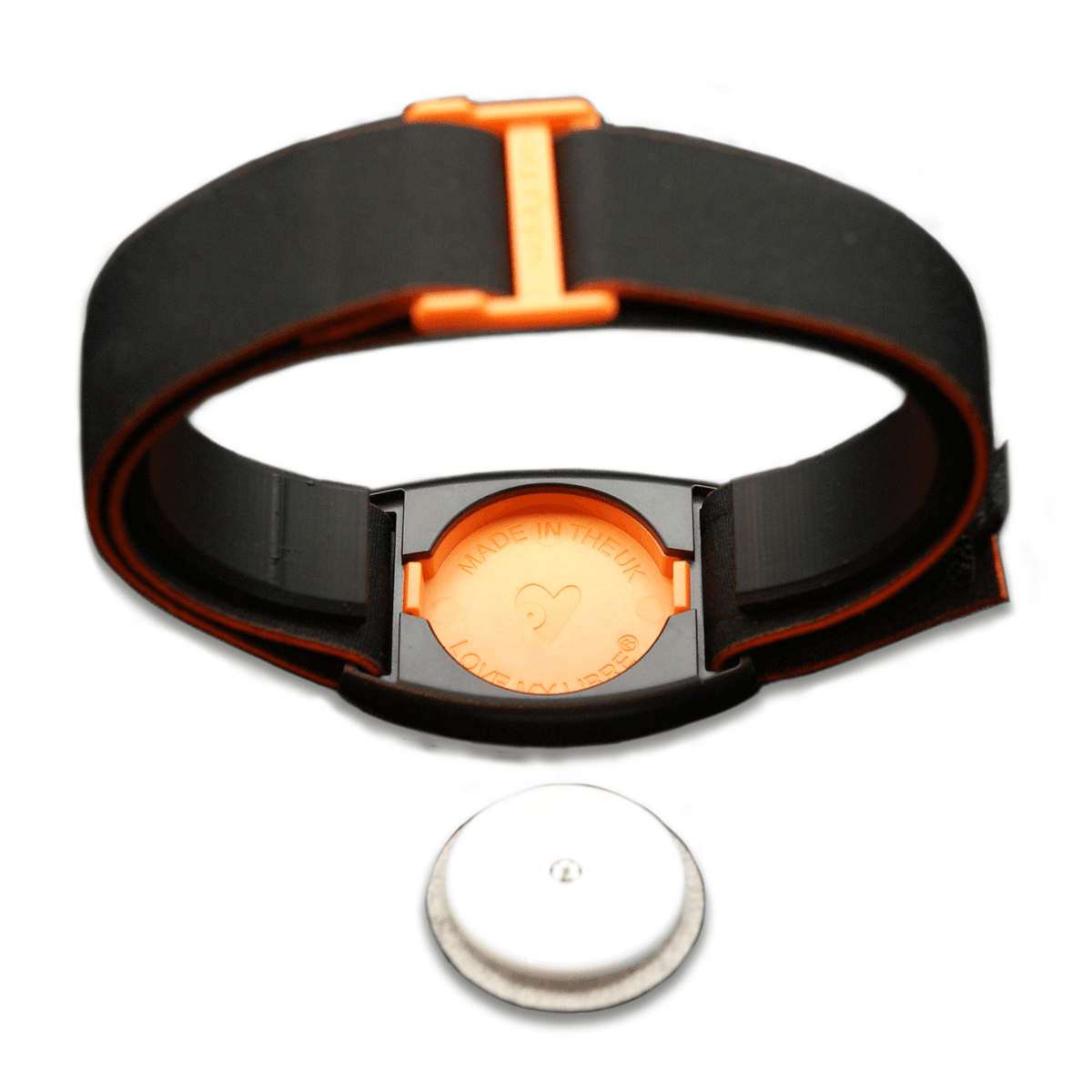 Libreband armband in reverse with orange cover.