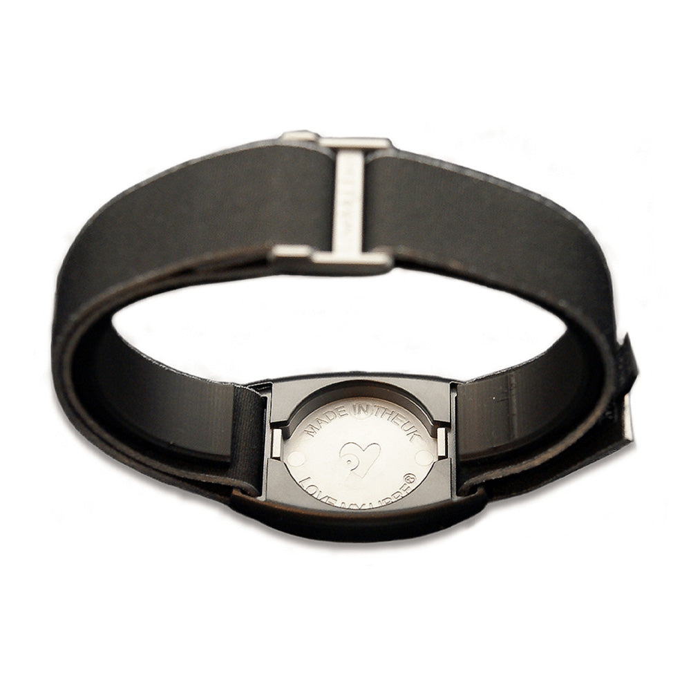 Reverse of Libreband Armband for Freestyle Libre 2. Pewter cover. LML4610, LML4214, LML4207, LML4191.