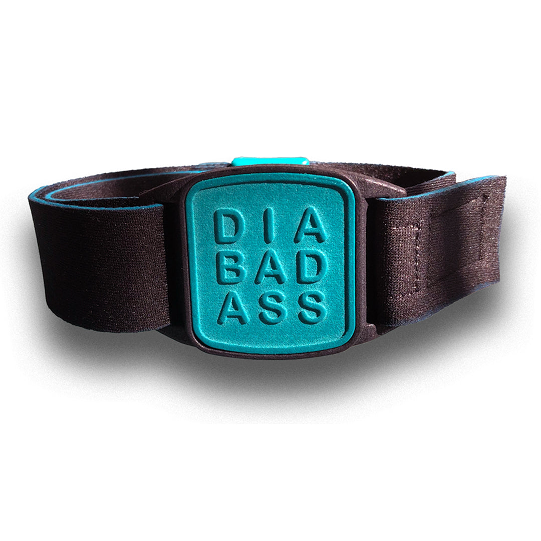 Libreband armband for Freestyle Libre sensor in teal with diabadass cover. LML4689, LML4184, LML4177, LML 4160.