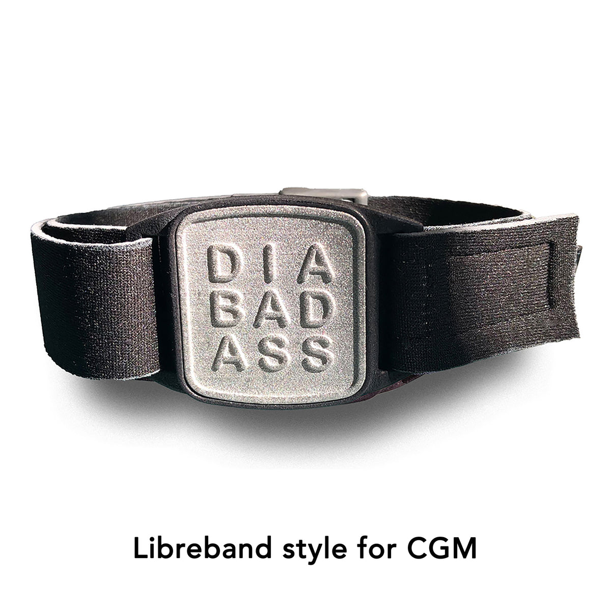 Libreband CGM armband for FreeStyle Libre 2 & 2 Plus with pewter DIABADASS cover and water-resistant neoprene strap, for everyday wear, sport and swimming. LML4610, LML4214, LML4207, LML4191.