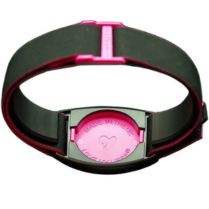 Reverse of Libreband CGM armband for FreeStyle Libre 2 with magenta cover and water-resistant neoprene strap. LML2821, LML2814, LML2883, LML4498.