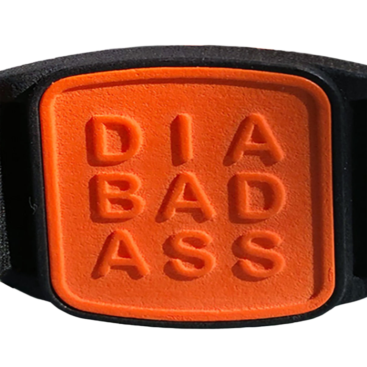 Libreband CGM armband orange cover close-up, compatible with FreeStyle Libre 2 & 2 Plus sensors, showing Diabadass design detail. LML4542, LML4153, LML4146, LML4139.