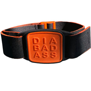 Libreband CGM armband for FreeStyle Libre 2 & 2 Plus with orange DIABADASS cover and water-resistant neoprene strap.  LML4542, LML4153, LML4146, LML4139.
