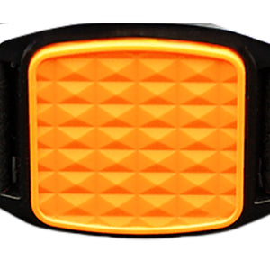 Libreband CGM armband orange pyramids cover close-up, compatible with FreeStyle Libre 2, showing pyramids design detail. LML4566, LML2890, LML2838, LML2845.