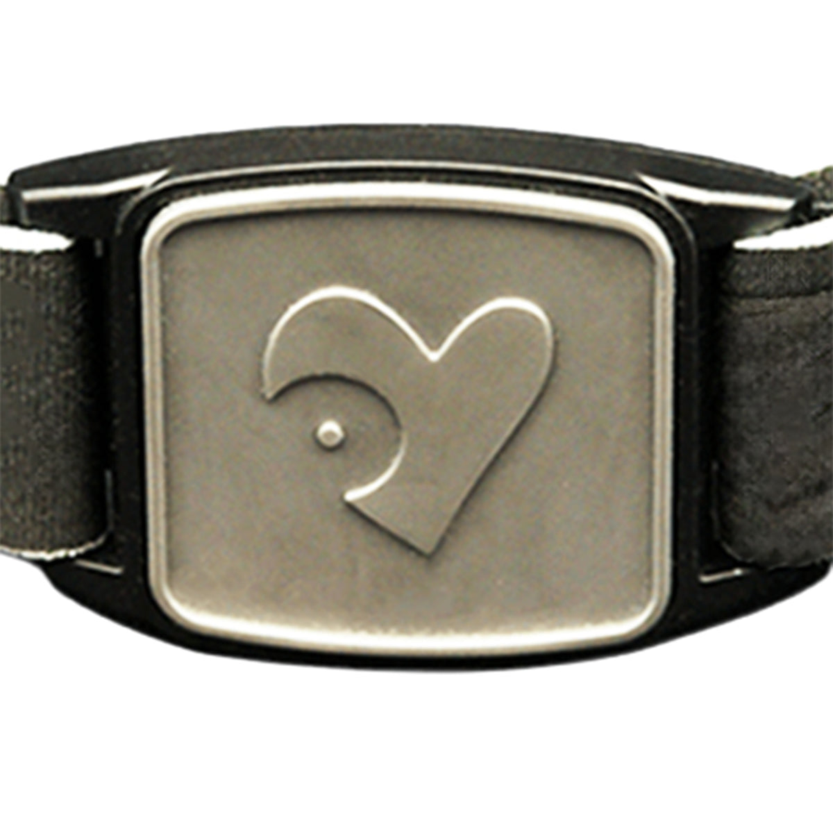 Libreband CGM armband pewter heart cover close-up, compatible with FreeStyle Libre 2, showing heart design detail.  LML4627, LML2944, LML2579, LML2586.
