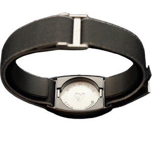 Reverse image of Libreband CGM armband with pewter cover and black neoprene water-resistant strap. LML4634, LML2906, LML2616, LML2623.