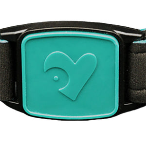 Libreband CGM armband teal heart cover close-up, compatible with FreeStyle Libre 2, showing heart design detail. LML4696, LML2913, LML2470, LML2487.