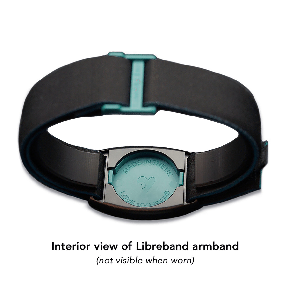 everse of Libreband CGM armband for FreeStyle Libre 2 with teal cover and water-resistant neoprene strap, for everyday wear, sport and swimming.  LML4726, LML3675, LML2432, LML2449.