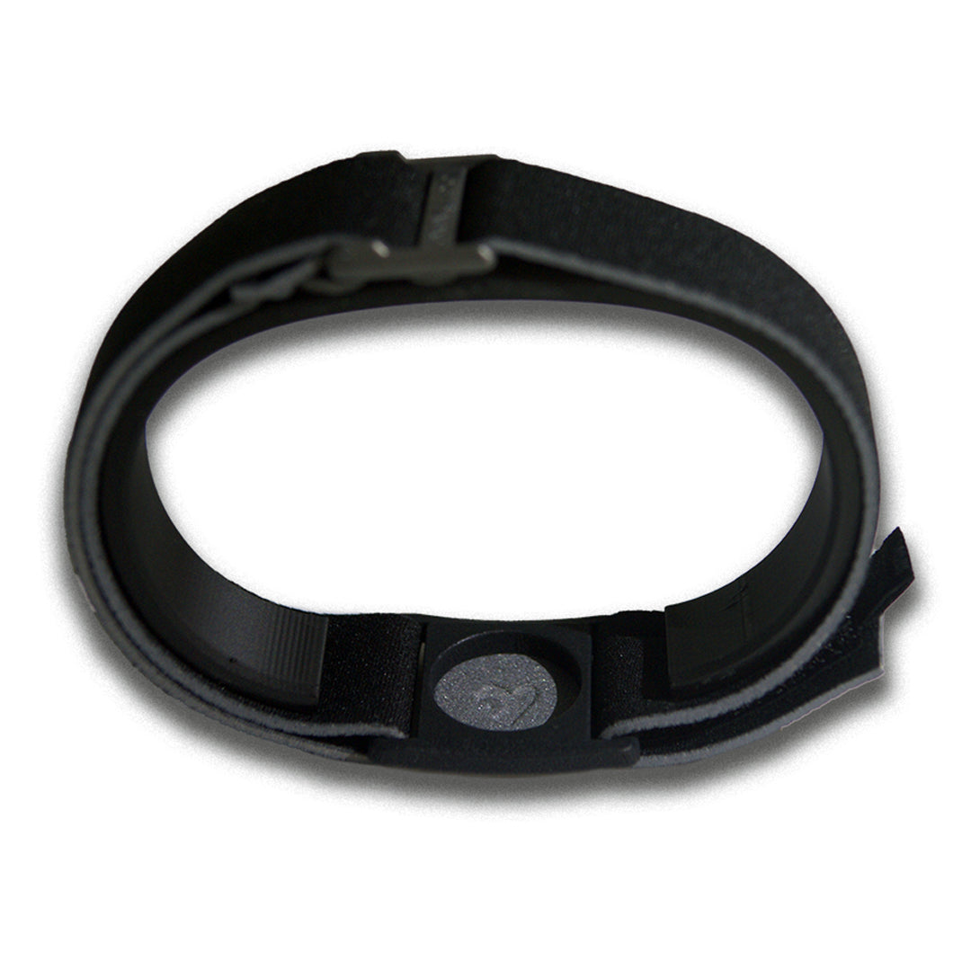 Reverse of Libreband CGM armband for FreeStyle Libre 3 with pewter I AM LIBR3 cover and water-resistant neoprene strap, for everyday wear, sport and swimming. LML4788, LML4429, LML4412, LML4405.