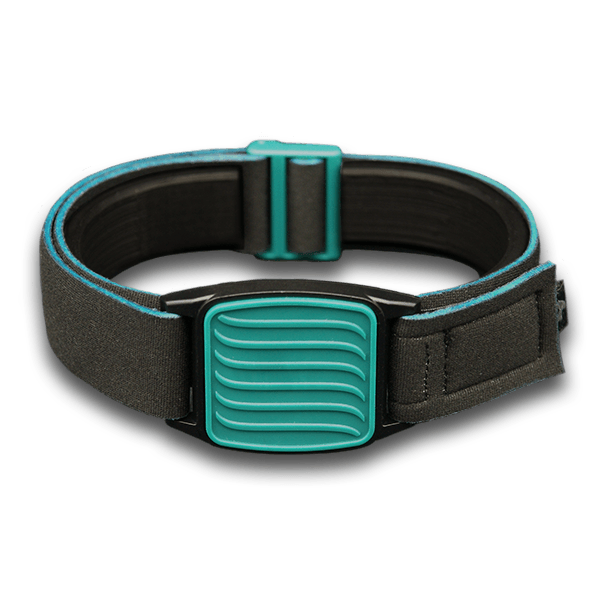 Libreband armband cover in teal with wave design. Black strap edged in coordinating teal. 