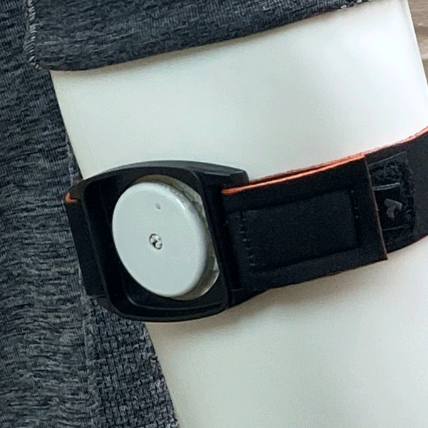 X-ray animation of orange libreband armband showing how libre2 sensor is covered.