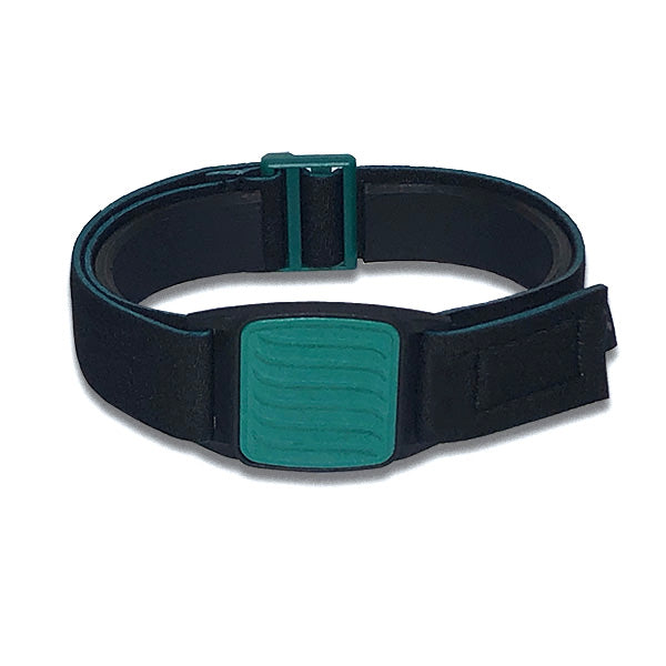 Dexband armband for Dexcom G7 CGM. Teal cover with Wave design. 