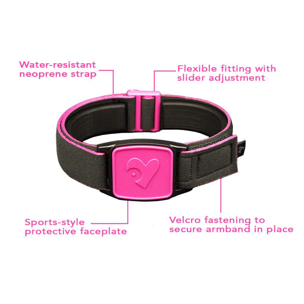 Libreband Armband features highlighted. Magenta cover with Heart design.